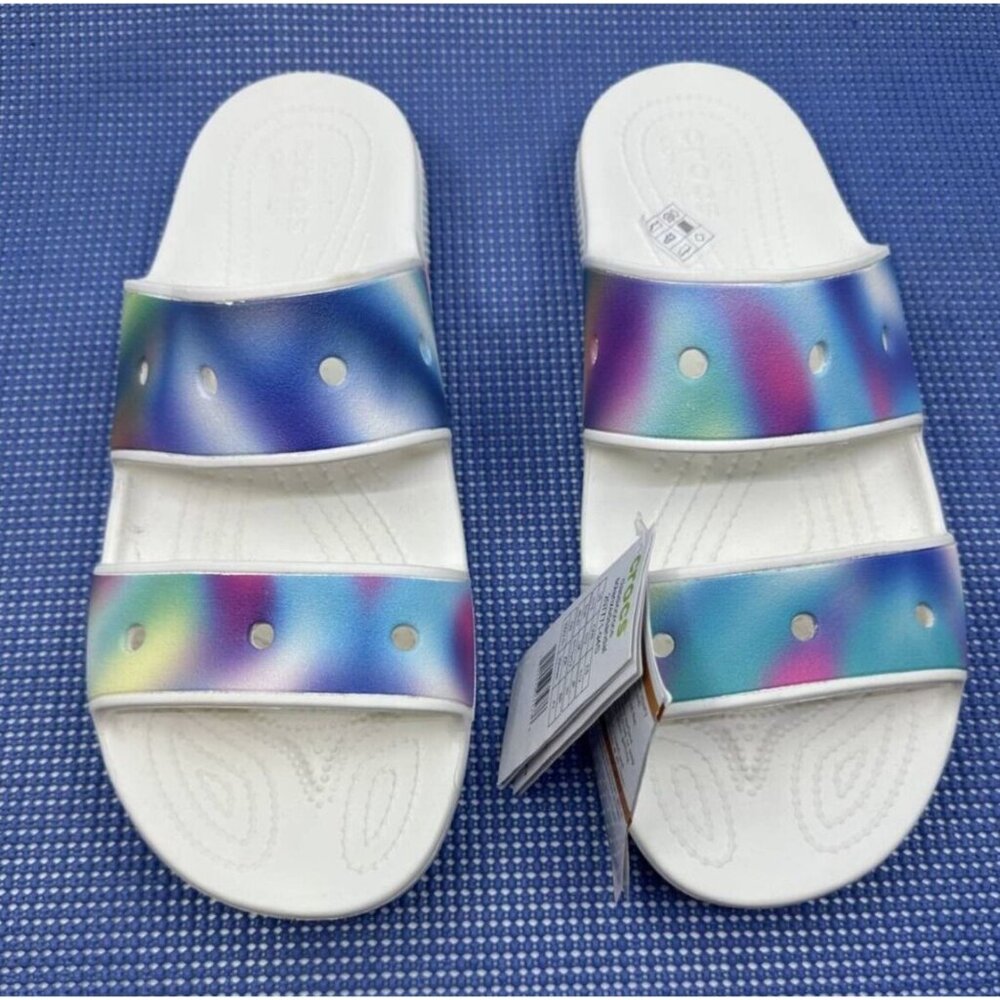 Crocs Classic Solarized Sandal Mens 12 White Multi New Ombre Slides‎ 207771-94S